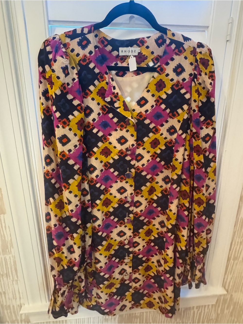 RHODE Multicolor Floral Silk Tunic with Black Trim